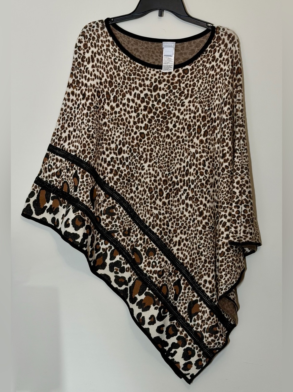 Chico’s Leopard Animal Print Asymmetrical Poncho Sweater L/XL